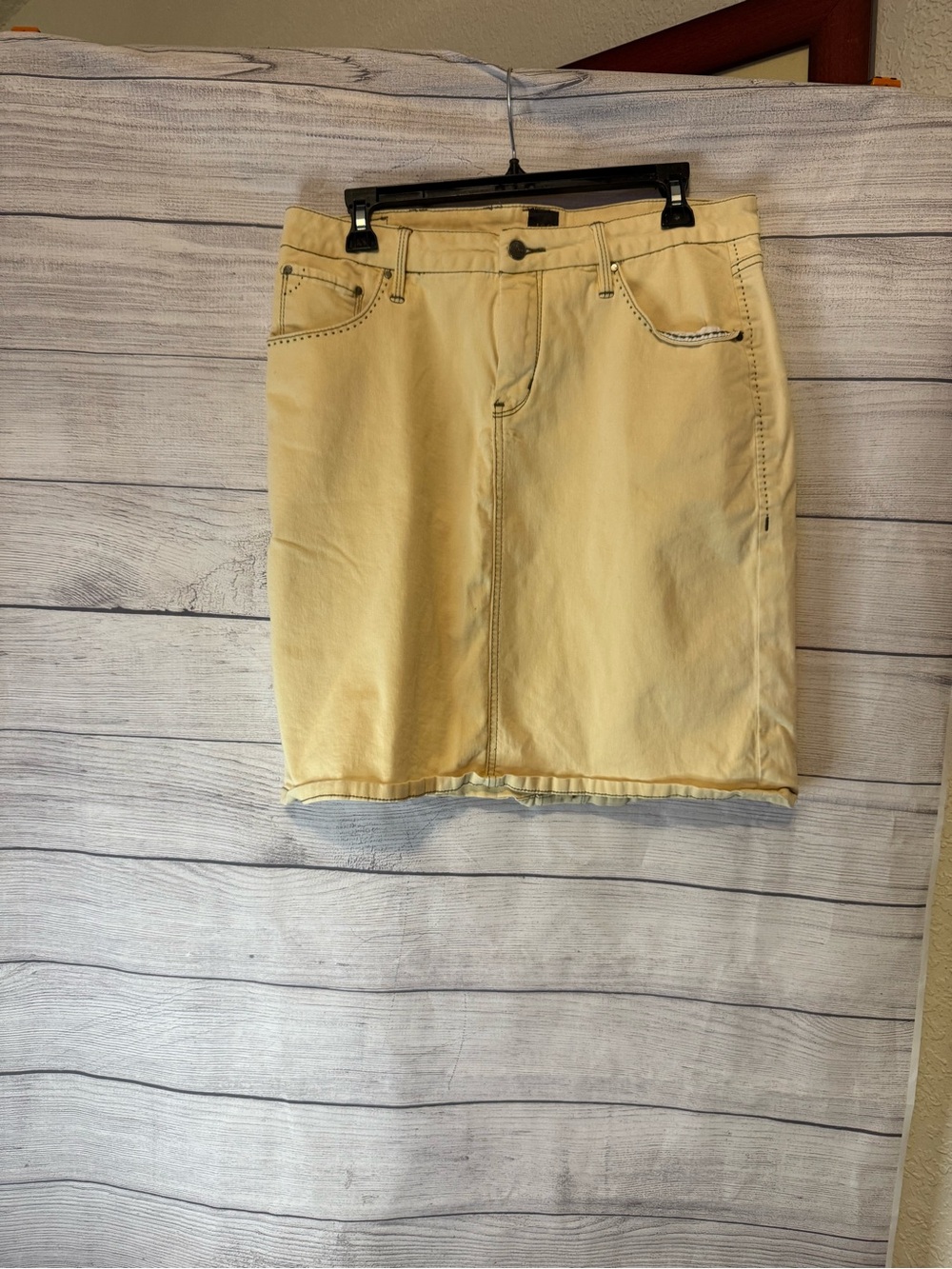 Yellow Denim Skirt with Front Pockets